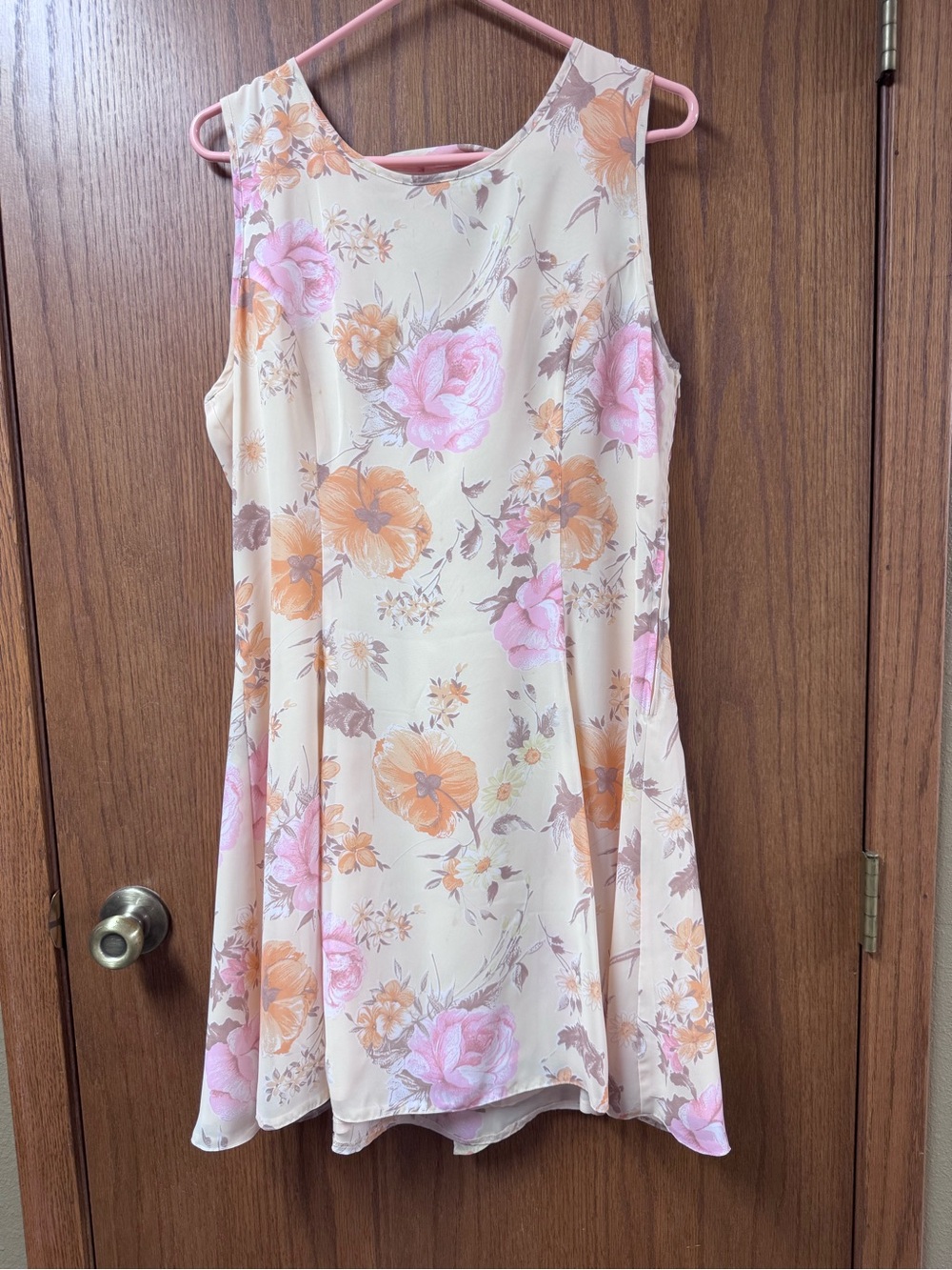 Floral Cream Sundress with Pink & Orange Blooms